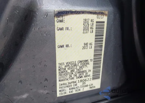 2017 Nissan Altima 2.5 Sr z USA, uszkodzony, nr VIN 1N4AL3AP9HC180622